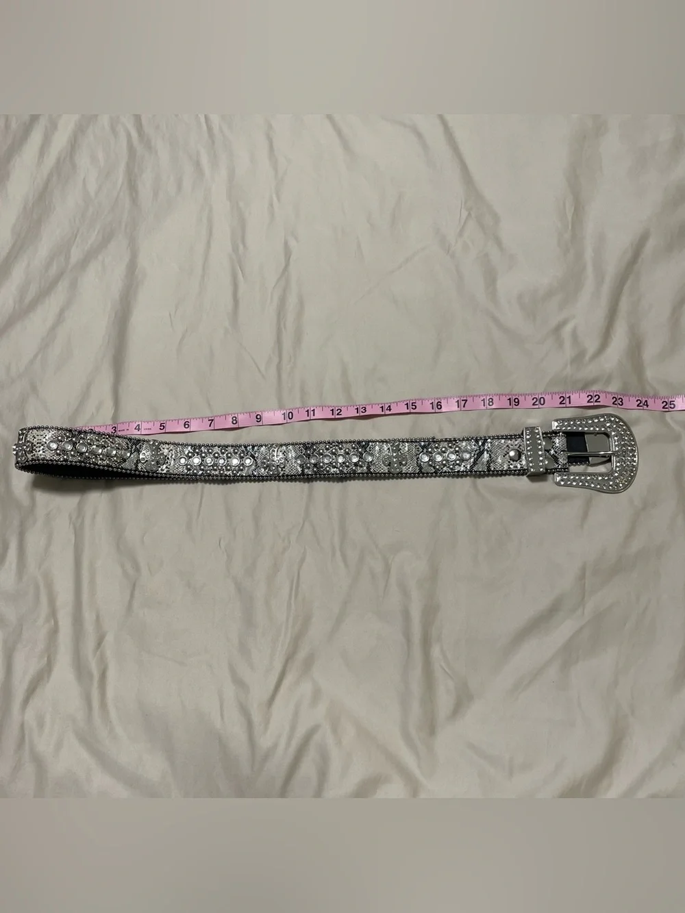 y2k Crystal-Embellished Snake Print Women's Belt - Silver
